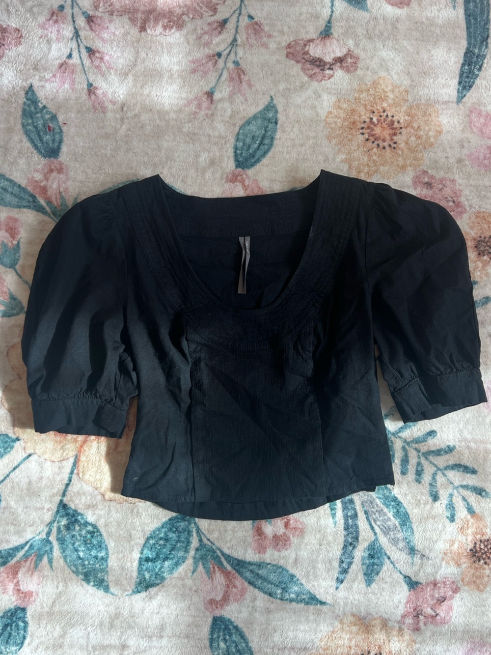 Anthropologie Black Scoop Neck Puff Sleeve Blouse